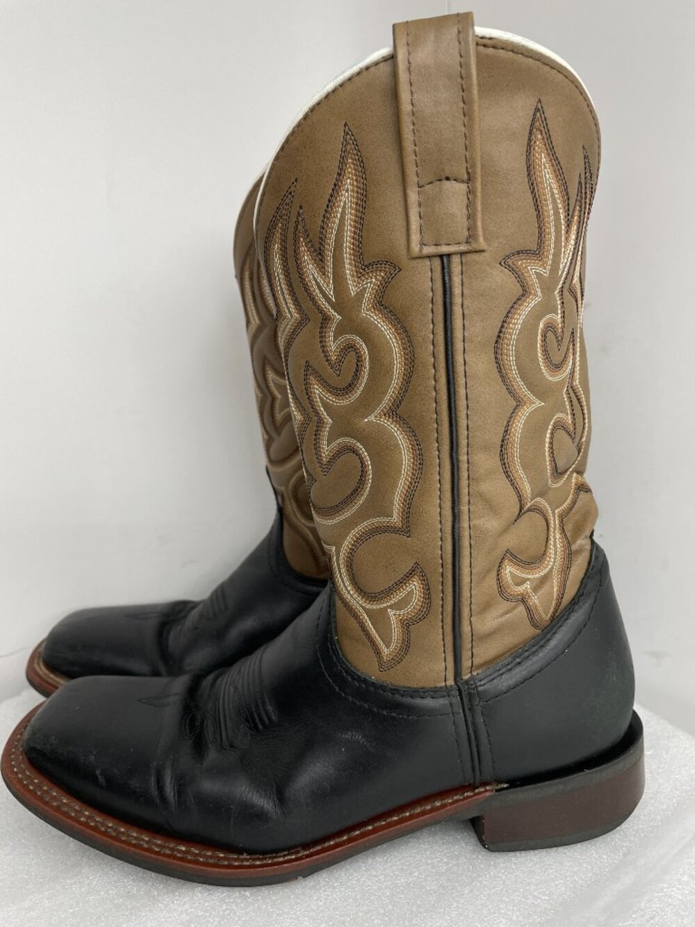 Laredo Lodi Black Leather Square Toe Western Cowboy Biker Boots Men's 8 EW Wide - Picture 7 of 14